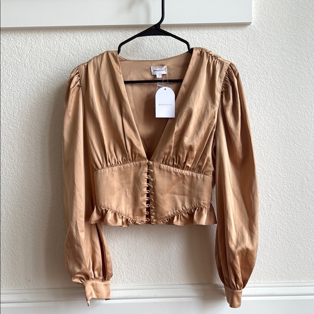 Song of Style Tan Ruffled Crop Blouse